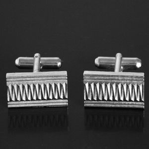 Silver Tone Etched ZigZag Cufflinks